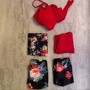5 Piece MixMatched Bikini Bundle for 5 ways to style 4 Bottoms with 1 Red Top